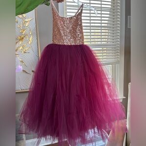 BNWOT Couture Sz 7 W/Rose Gold Sequin Bodice Pink Tutu Holiday/Flower Girl Dress